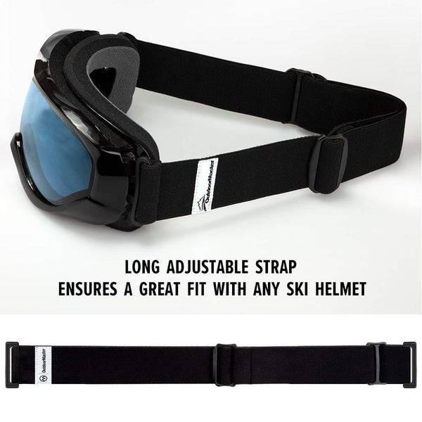 OutdoorMaster Kids Ski Goggles - Helmet Compatible Snow Goggles for Boys & Girls with 100% UV Protection (Black Frame + VLT 60% Light Blue Lens)