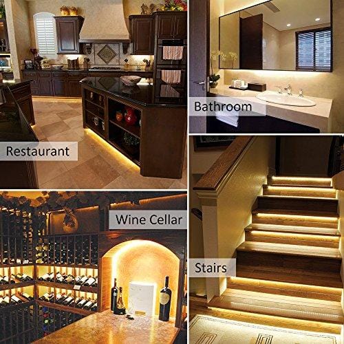 HitLights Warm White Dimmable LED Strip Lights Kit, 16.4 Feet - Includes Power Supply and Dimmer. 300 LEDs, 3000K, 72 Lumens per Foot. 12V DC Tape Light