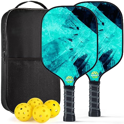 Benewid Pickleball Paddles, Pickleball Paddles Set of 2, Fiberglass Pickleball Set, Lightweight Pickleball Rackets, Pickleball Set with 4 Pickleball Balls and 1 Pickleball Bag Gifts for Men Women