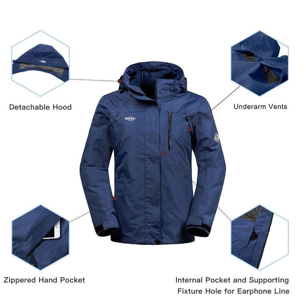 Wantdo Women's Windproof 3-in-1 Ski Jacket Waterproof Wind Breaker with Detachable Puffer Liner Insulated Winter Coat for Camping(Navy, Medium)