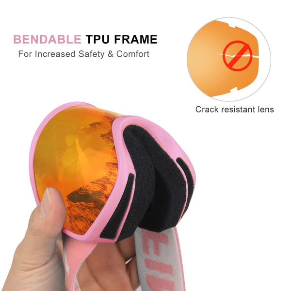 findway Kids Ski Goggles, Kids Snow Snowboard Goggles for Boys Girls Toddler Age 3-8 4-7,Helmet Compatible,Anti Fog Double-Layer Lenses,100% UV400 Protection,Non-Slip Strap