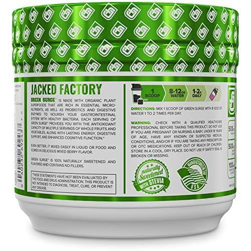 GREEN SURGE Green Superfood Powder Supplement - Greens Drink w/ Spirulina, Wheat & Barley Grass, & Organic Greens - Probiotics & Digestive Enzymes -30sv Keto Friendly