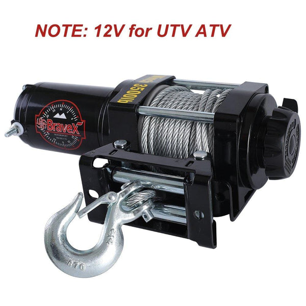 Bravex Electric 12V 3500lb/1591kg Single Line Waterproof Winch for UTV ATV Boat with Both Wireless Handheld Remote and Corded Control Recovery Winch