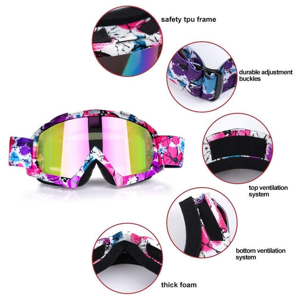 Wellovar Motorcycle Goggles,ATV Goggles Dirt Bike Ski Goggles Windproof Scratch Resistant Combat Goggles Adjustable UV Protective Safety Outdoor Glasses for Cycling, Climbing, etc (Pink)