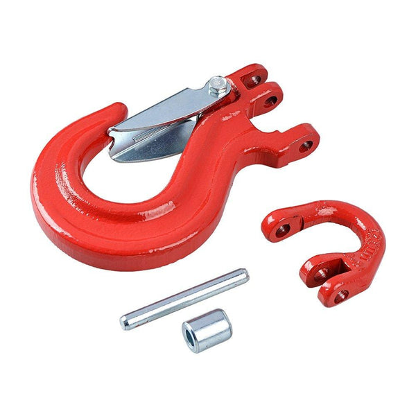 Anzio Set 92ft X 1/2 Inch 22000LBS Black Synthetic Winch Rope Line Cable w/Protective Sleeve + Red 28000 lbs 4X4 Half-Link Clevis Safety Latch Swivel Winch Hook Jeep Wrangler