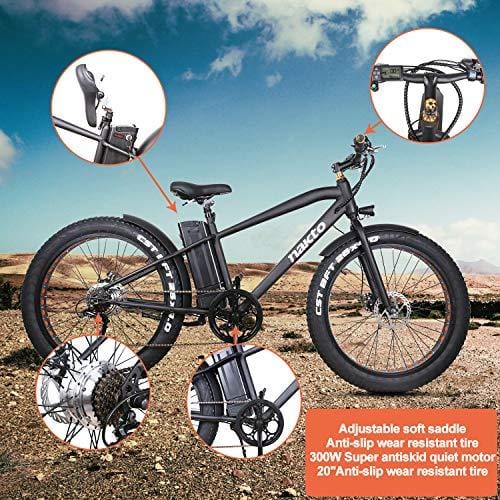 NAKTO Fat Tire Electric Bicycle 350W Brushless Motor Electric Ebike 36V/10A Removable High Capacity Waterproof Lithium Battery 6-Speed-Shimano Adult Electric Bicycles