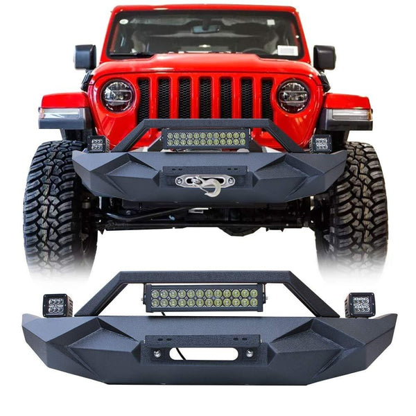 BESKE Jeep Wrangler front bumper Blade Front Bumper w/Winch Plate & 72W Light Bar & 18W Fog Lights Jeep Wrangler JL & JLU