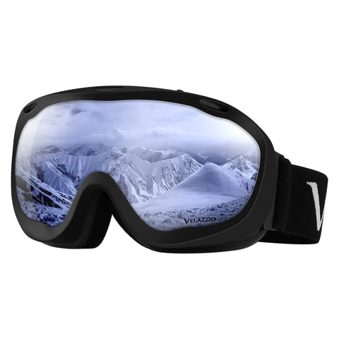 VELAZZIO Ski Goggles, Snowboard Goggles - Spherical Double Layer Anti-Fog 100% UV Protective Lens, Hydrophobic and Oleophobic Coating, Helmet Compatible, Medium Fit Snow Sports Goggles Men & Women