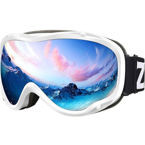 ZIONOR Lagopus Ski Snowboard Goggles UV Protection Anti Fog Snow Goggles for Men Women Youth VLT 8.6% White Frame Silver Lens