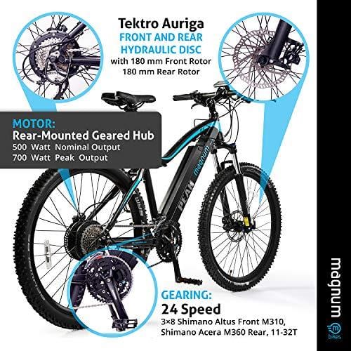 Magnum Peak Premium Electric Mountain Bike - 500-700W Motor - Large Capacity 48V13A - Lithium Battery -29" Wheels - Ebikes for Adults - Black