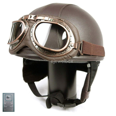 Vintage Motorcycle Motorbike Scooter Half Leather Helmet Brown wlth Free Goggles and One Ganda Anti Electromagnetic Radiation Sticker