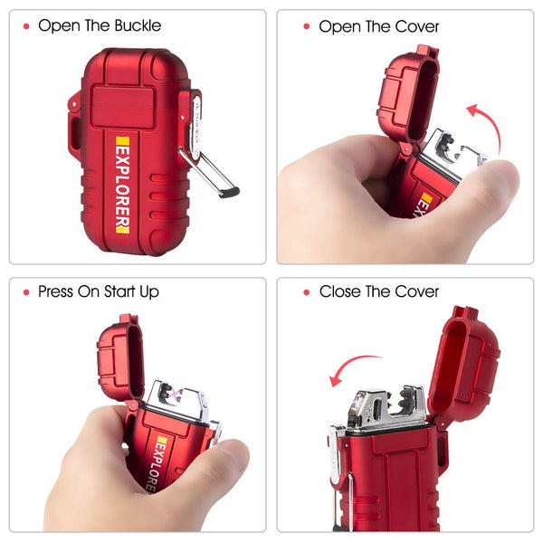lcfun Waterproof Lighter Outdoor Windproof Lighter Dual Arc Electric Lighters Rechargeable-Flameless-Plasma Lighter for Camping,Hiking,Outdoor Adventure (Red)