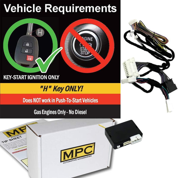 MPC Factory Remote Activated Remote Start Kit for 2014-2019 Toyota Corolla - H-Key ONLY - with T-Harness - Firmware Preloaded
