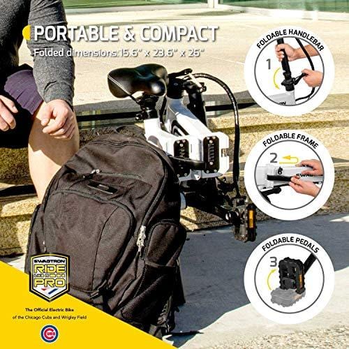 Swagtron Swagcycle EB-5 Lightweight & Aluminum Folding Ebike with Pedals, White, 58cm/Medium