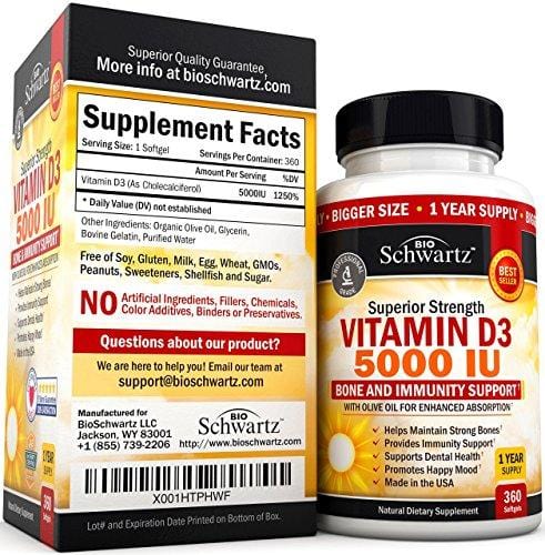 Vitamin D3 5,000 IU. Superior Absorption. 360 Tiny Softgels. Gluten Free & Non-GMO Best Vitamin D3 Supplement. Healthy Muscle Function, Bone Health and Immune Support. Made in USA