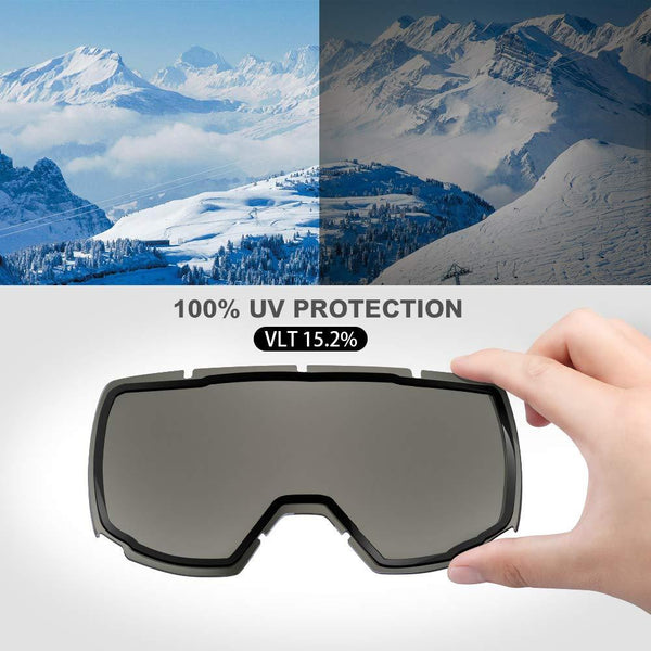 OutdoorMaster OTG Ski Goggles - Over Glasses Ski/Snowboard Goggles for Men, Women & Youth - 100% UV Protection (Black Frame + VLT 15.4% Blue Lens)