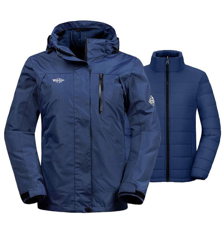 Wantdo Women's Windproof 3-in-1 Ski Jacket Waterproof Wind Breaker with Detachable Puffer Liner Insulated Winter Coat for Camping(Navy, Medium)
