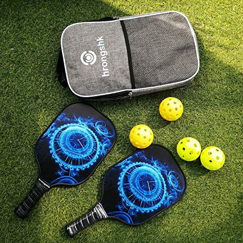 hrongshk Pickleball Paddles, Pickleball Paddles Set of 2, 4 Pickleball Balls and 1 Racket Bag, Lightweight Graphite Carbon Fiber Face, Polypropylene Honeycomb Core, Edge Guard Cushion Grip