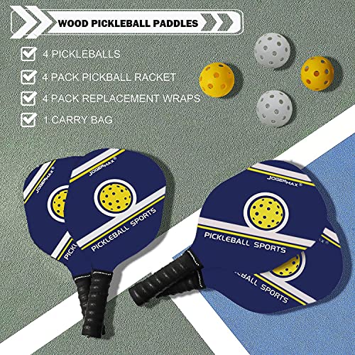 JOGENMAX Portable Pickleball Net System with Lockable Wheels, Metal Frame Pickleball Court with LED Light, Regulation Size Net with Durable Carrying Bag, and 4 Pickleball Rackets.