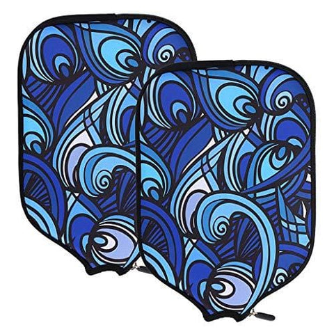 Hipiwe Pickleball Paddle Cover Case Neoprene Pickleball Racquets Rackets Protective Cover Sleeve Bag Fits Most Rackets - Protect Your Paddle - Pack of 2 (Ethnic Style Blue)