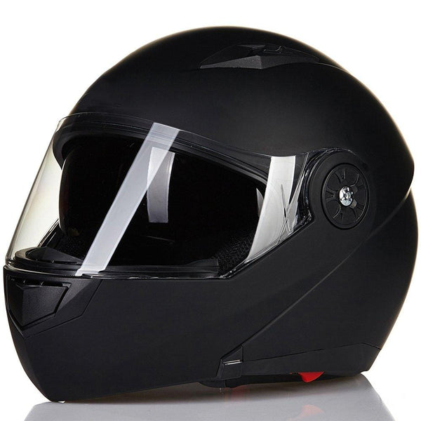 ILM 8 Colors Motorcycle Modular Flip up Dual Visor Helmet DOT (L, Matte Black)