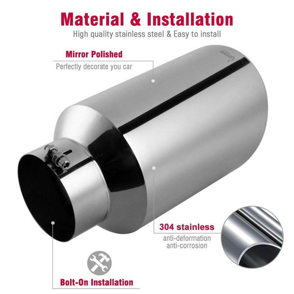 Universal Diesel Trucks Car 5 Inch Inlet 8" Outlet Exhaust Tip 15" Long Tail Pipe Stainless Steel Polished Bolt On