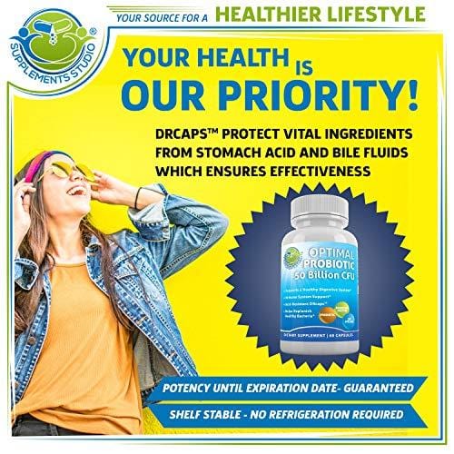 Probiotic 50 Billion CFU, Prebiotic, Digestive Enzymes, 2 Month Supply, 60 DRcaps for Men and Women Healthy Digestion - Lactobacillus Acidophilus, Shelf Stable, Gluten Dairy Free & Vegetarian Friendly