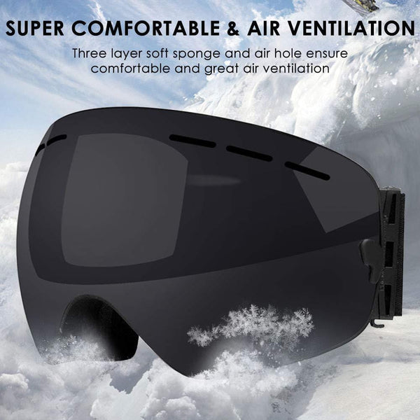 Zerhunt Ski Goggles, Snowboard Goggles Over Glasses, Anti Fog UV Protection Snow Goggles OTG Interchangeable Lens for Men Women Snowmobile, Skiing, Skating, Black
