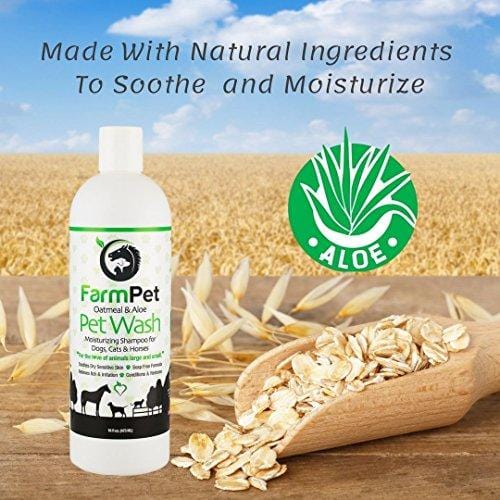 FarmPet Oatmeal Dog Shampoo with Aloe Vera - Best for Dogs, Cats, and Horses - Hypoallergenic - Soap-Free - Deodorizing Odor Eliminator - Anti-Itch Formula - Moisturizing - Conditioning -16oz