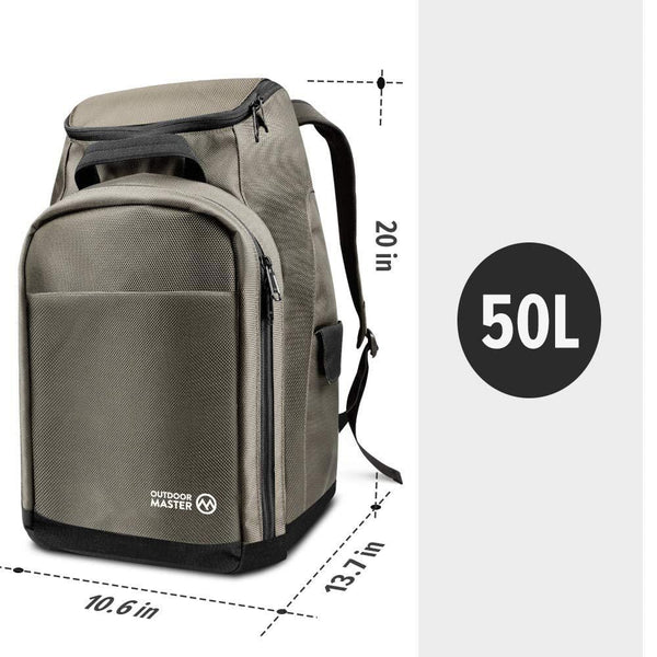 OutdoorMaster Ski Boot Bag Lynx - Ski and Snowboard Boots Travel Backpack with Helmet Compartment & 50L Capacity | Waterproof Exterior & Bottom - for Men, Women and Youth - Khaki