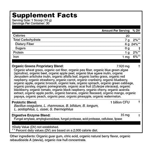 Nu-Therapy Organic Greens Superfood Powder, With probiotics, Berry Burst Flavor, 30 Servings