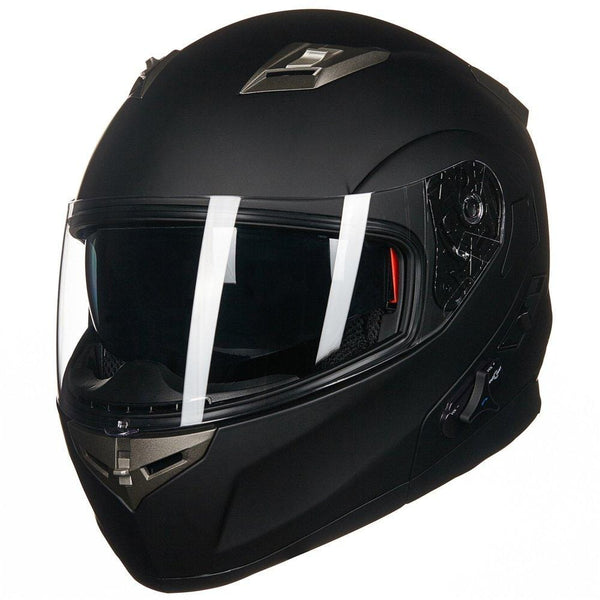 ILM Bluetooth Integrated Modular Flip up Full Face Motorcycle Helmet Sun Shield Mp3 Intercom (XL, MATTE BLACK)