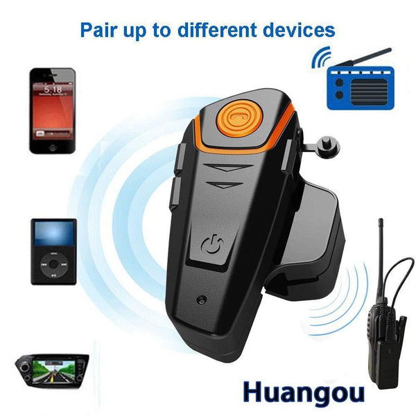 HuanGou Helmet Bluetooth Headset, BT-S2 Motorcycle Bluetooth Intercom Headset up to 3 Riders 1000M Bluetooth Helmet Headphones Speakers Communication Systems Ski Walkie-Talkie for Snowmobile (2 Pack)