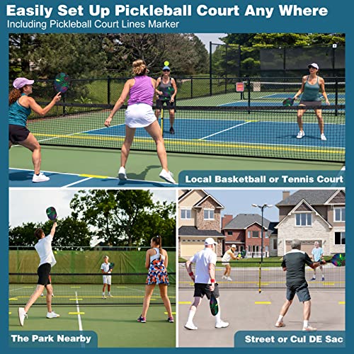 Choiana Portable Pickleball Net with Wheels Driveway Pickleball Nets Outdoor Regulation Size 22ft Pickle Ball Nets with Court Lines Durable Metal Frame PE Knited Net for Home Backyard