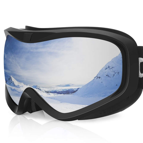 devembr OTG Ski Goggles Clear, Snowboard Goggles Anti-Fog,100% UV Protection,Anti-Slip Strap,Helmet Compatible Snow Goggles for Men & Women,Skiing Snowmobile Skating, Black Frame,Silver Lens (VLT 8%)