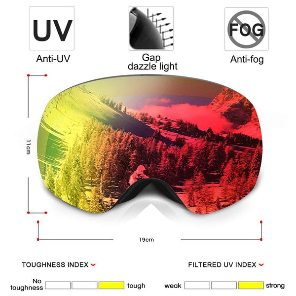 Zacro Ski Goggles -Large Spherical Framless Snowboard Goggles for Men and Women,OTG Double Lens Goggles for Skiing, Snowboarding, Snowmobile, 100% UV400 Protection and Anti-fogging, Red