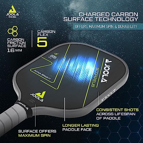 JOOLA Anna Bright Scorpeus Pickleball Paddle w/Charged Surface Technology for Increased Power & Feel - Fully Encased Carbon Fiber Pickleball Paddle w/Larger Sweet Spot - USAPA Approved. 14mm