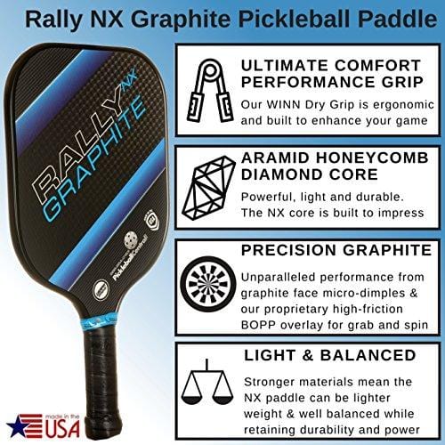 Pickleball Paddle - Rally NX Graphite Pickleball Paddle | Composite Honeycomb Core, Graphite Carbon Fiber Face | Lightweight | Pickleball Sets, Pickleballs, Paddle Covers Available | USAPA Approved