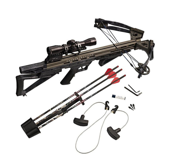 Carbon Express Intercept Supercoil LT Crossbow Kit (Rope Cocker, 3 Arrow Quiver, 3 Crossbolts, Rail Lubricant, 3 Practice Points, 4x32 Deluxe Lighted Scope), Kryptek Typhon Camo (NEW 2015 Model)