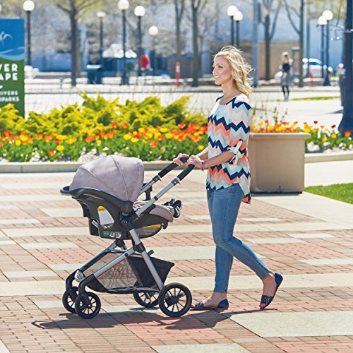 Evenflo Pivot Modular Travel System, Lightweight Baby Stroller, Sleek & Versatile, Easy Infant Car Seat Transfer, Oversized Storage Basket, Blanket Boot, Travel Stroller, 3-Panel Canopy, Sandstone Tan