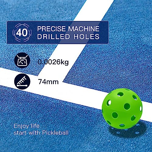 MMRH Outdoor Pickleball Balls- USA Pickleball Approved, 40 Holes Pickleballs Set. 6Pack (Green)