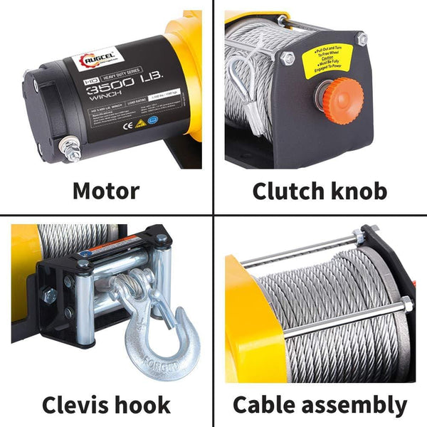 RUGCEL WINCH Waterproof IP68 Electric Winch with Hawse Fairlead,Steel Wire Rope, 2 Wired Handle and 2 Wireless Remote (3500 lb.Load Capacity)