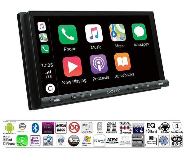 Sony XAV-AX5000 Double Din Radio Install Kit With Apple CarPlay, Android Auto, Sirius XM, Bluetooth For 2014-2017 Harley Davidson Motorcycles, May Not Work With CVO Models