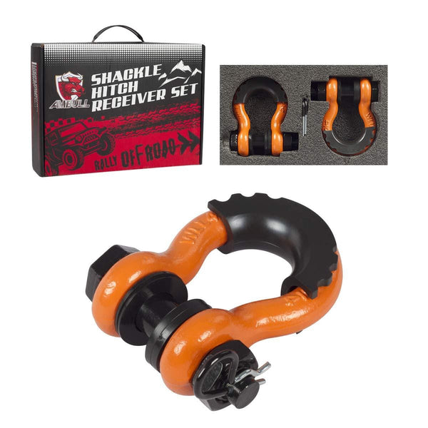 AMBULL Shackles 3/4 Inch D Ring Shackle (2 Pack) 41,850lb Break Strength with 7/8 Inch Pin, Isolator and Washer Kits for Use with Tow Strap, Winch, Off-Road Jeep Truck Vehicle Recovery, Orange