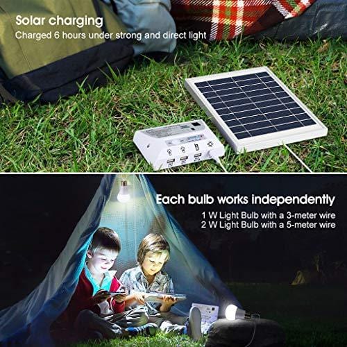 SUAOKI Solar Panel System Lights Kit, Upgraded Portable Home Solar Lights Outdoor Solar Powered Charger with Switch Controller, 2 LED Bulbs, 3 USB Ports for Indoor Outdoor Camping Garage Emergency