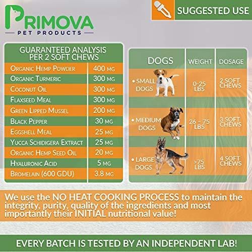 Hemp Hip and Joint Supplement for Dogs 120 Soft chews - Improves Mobility, Reduces Pain and Inflammation with Organic Hemp Oil, Turmeric, Green Lipped Mussel, Coconut oil,Omega 3-6 - MADE IN USA