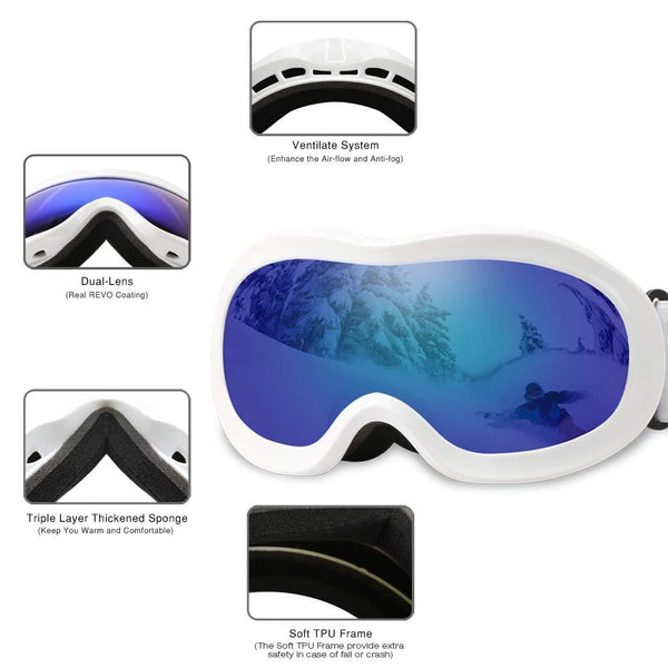 AKASO Kids Ski Goggles, Snowboard Goggles Snow Goggles for Youth, Kids & Teenagers, Anti-Fog, 100% UV Protection, Double-Layer Spherical Lenses, Helmet Compatible