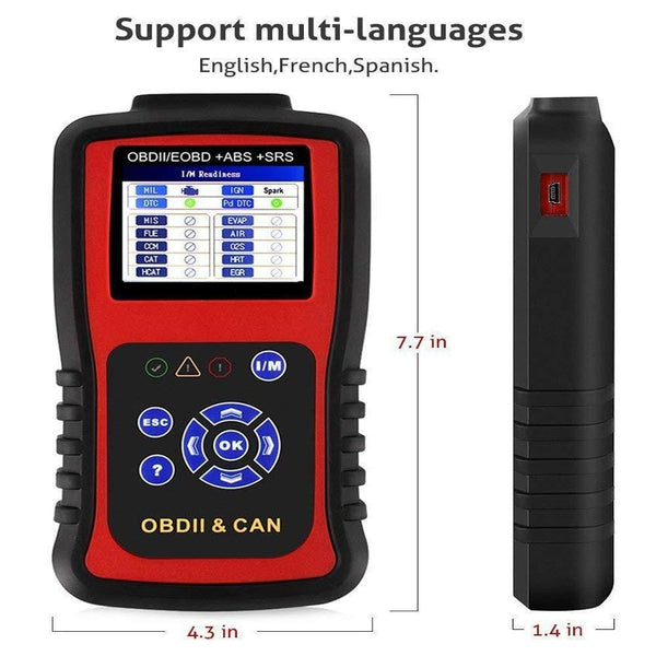 OBDII Scanner, Professional SRS Airbag Code Reader, ABS Automotive Check Engine Light Diagnostic Scan Tool, Graphs Data Vehicles in Live, Trilingual Menu and DTC Definitions
