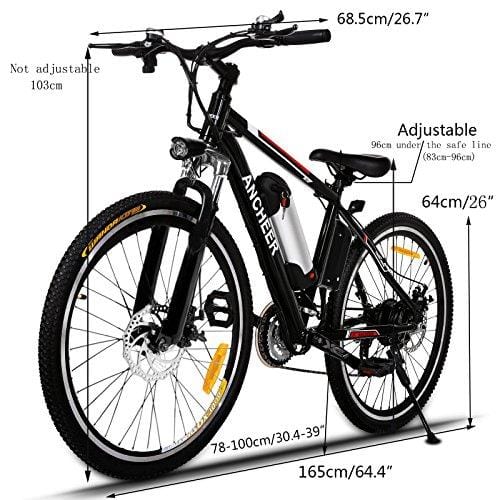 ANCHEER Power Plus Electric Mountain Bike, 26'' Electric Bike with Removable 36V 8Ah Lithium-Ion Battery, Shimano 21 Speed Shifter (Black)
