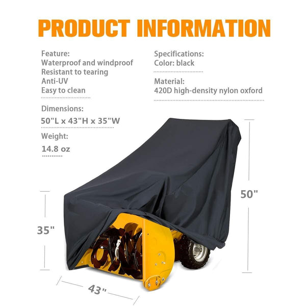 NASUM Snow Thrower Cover, Two-Stage Snow Blowers Cover, 50" L x 43" H x 35" W, Dustproof, Windproof, for Most Electric Snow Blowers with Locks Drawstring, Buckles, and Carrying Bag